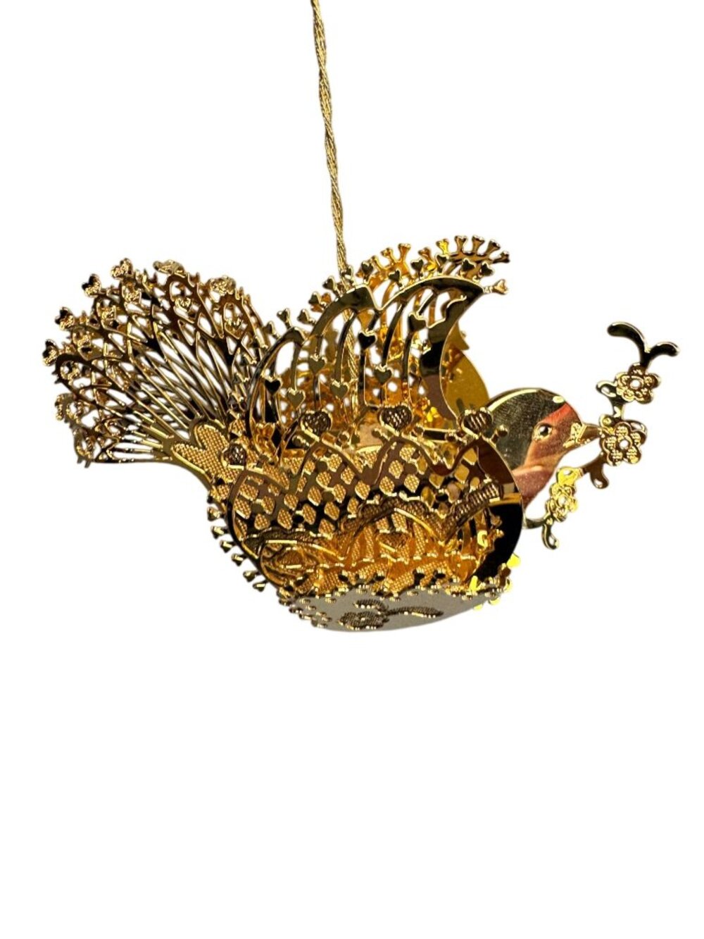 Danbury Mint Gold Tone Bird With Intricate Flowering Branch Design Ornament - Picture 4 of 7